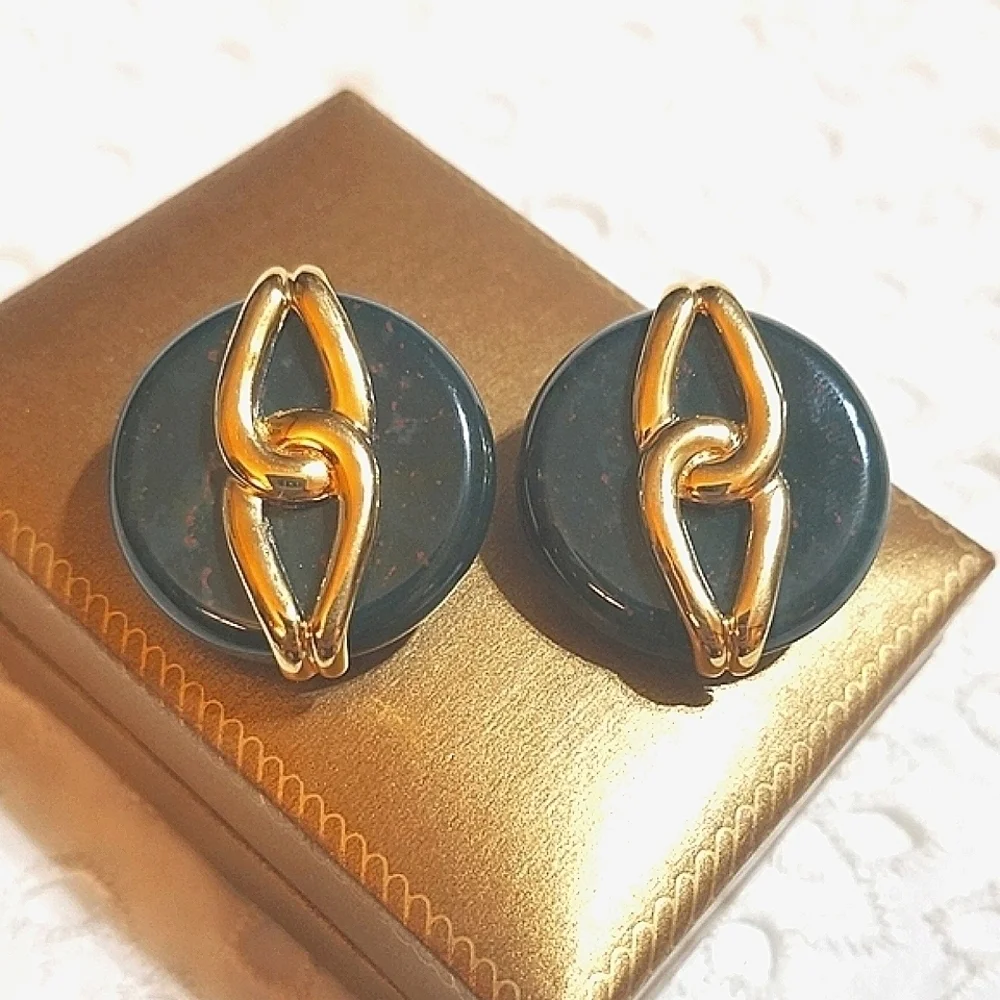 Rare 𝅺KAI YIN LO Vintage Bloodstone Sterling Earrings